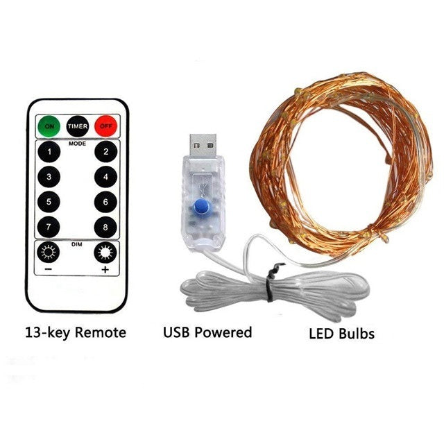 LED Fairy String Light Remote Control  Copper Wire Waterproof Home Party Decoration