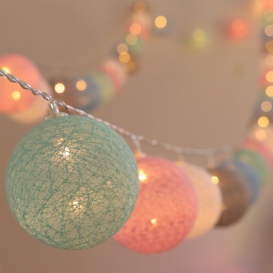 LED Cotton Ball Garland String Lights Fairy Lighting Strings for Outdoor Home Decoration