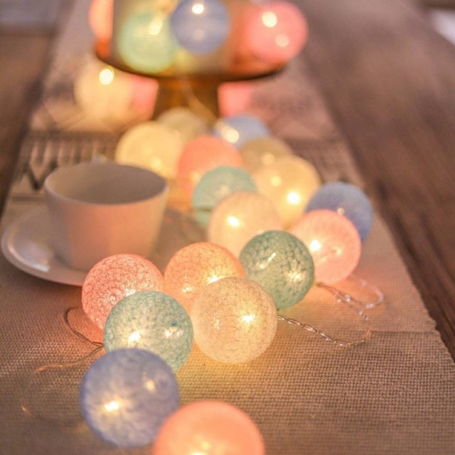 LED Cotton Ball Garland String Lights Fairy Lighting Strings for Outdoor Home Decoration