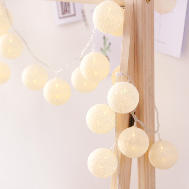 LED Cotton Ball Garland String Lights Fairy Lighting Strings for Outdoor Home Decoration