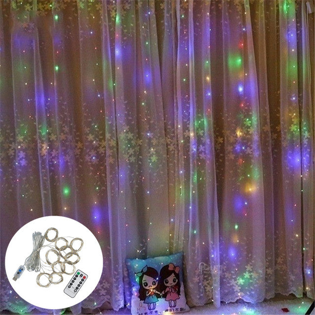 LED Curtain USB String Lights Fairy Festoon Remote Control for Home