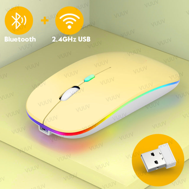 Bluetooth Wireless Mouse For Computer With RGB Backlight Rechargeable USB Mouse