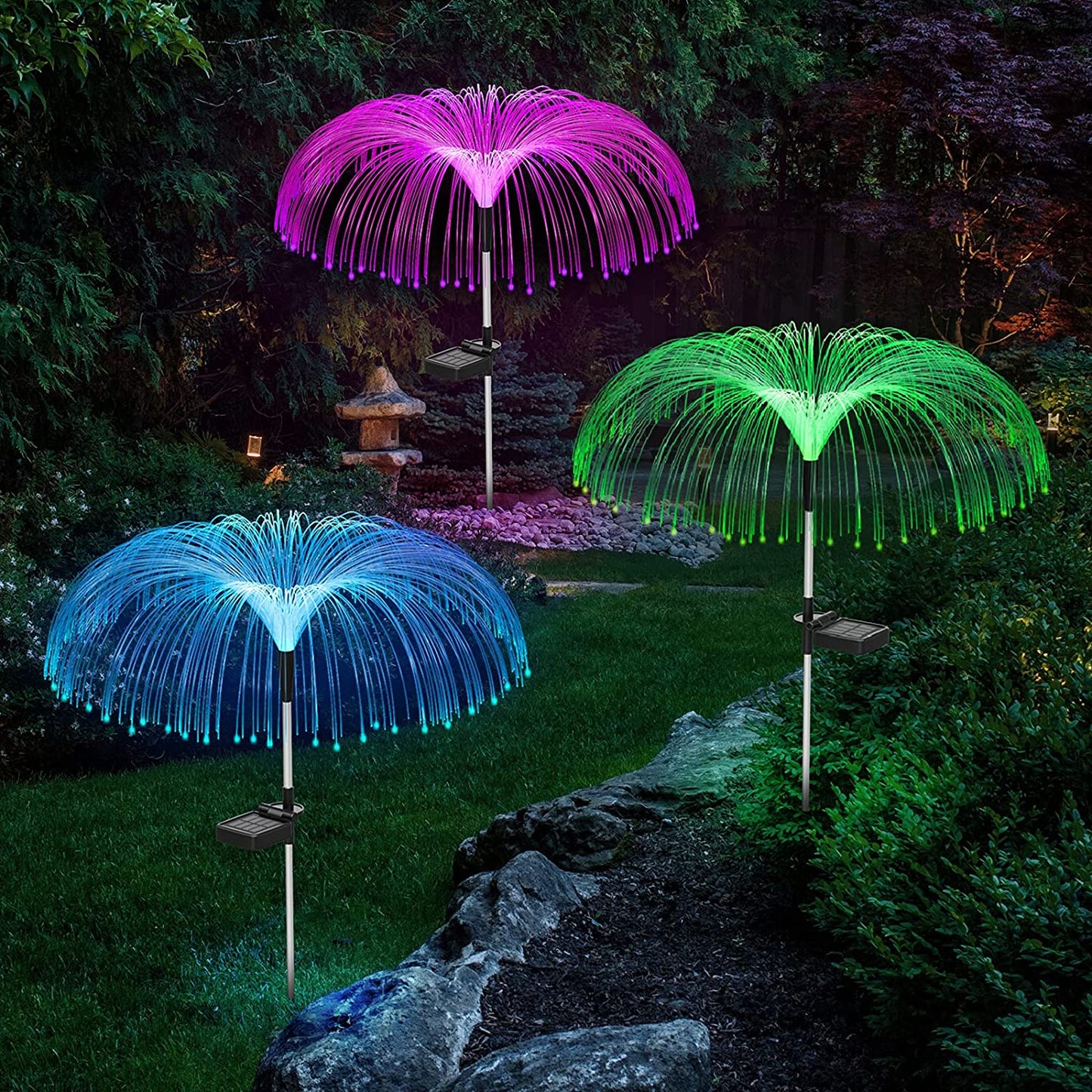 Solar garden lights, fiber optic lights, jellyfish lights, luminous, charging, garden decorative lights