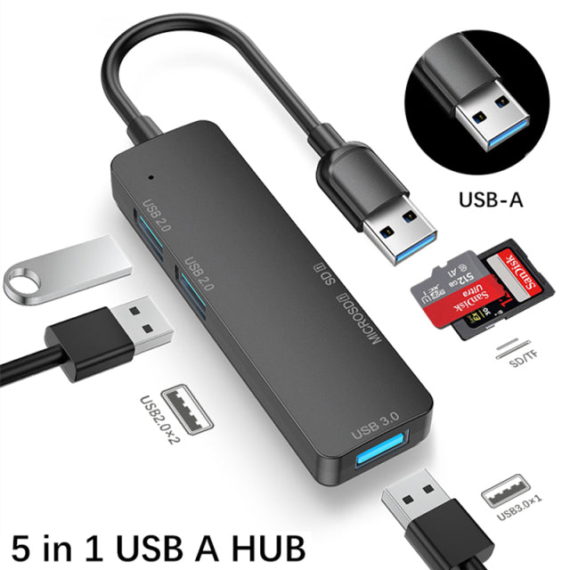 USB 3.0 Type C Hub 5 IN 1 Multi Splitter Adapter With TF SD Reader Slot Computer Accessories