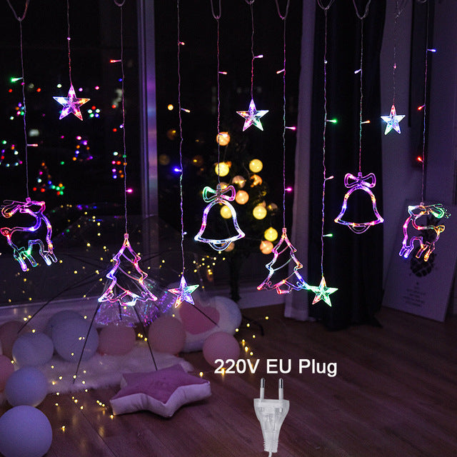 LED Star Deer Tree Bell Christmas Fairy Curtain String Lights For Home Decoration