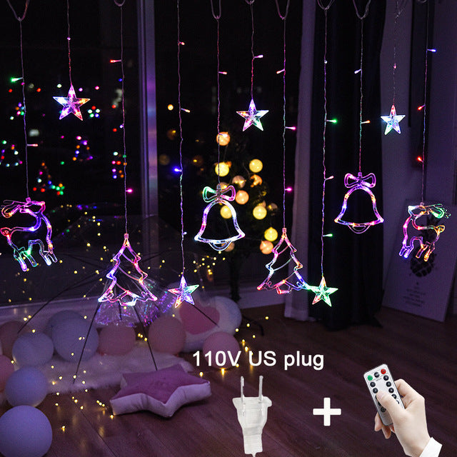 LED Star Deer Tree Bell Christmas Fairy Curtain String Lights For Home Decoration