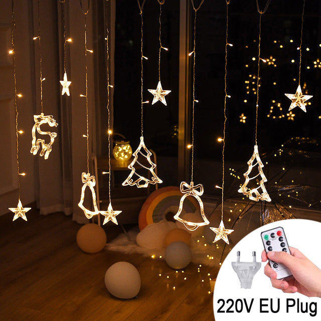 LED Deer Bells Curtain Light String Fairy Lights Outdoor For Home