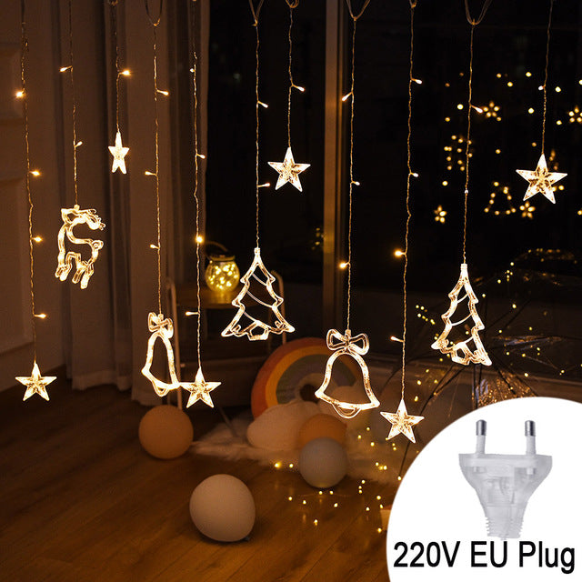 LED Deer Bells Curtain Light String Fairy Lights Outdoor For Home