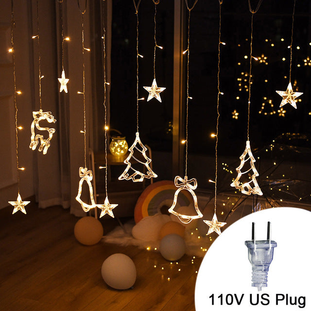 LED Deer Bells Curtain Light String Fairy Lights Outdoor For Home