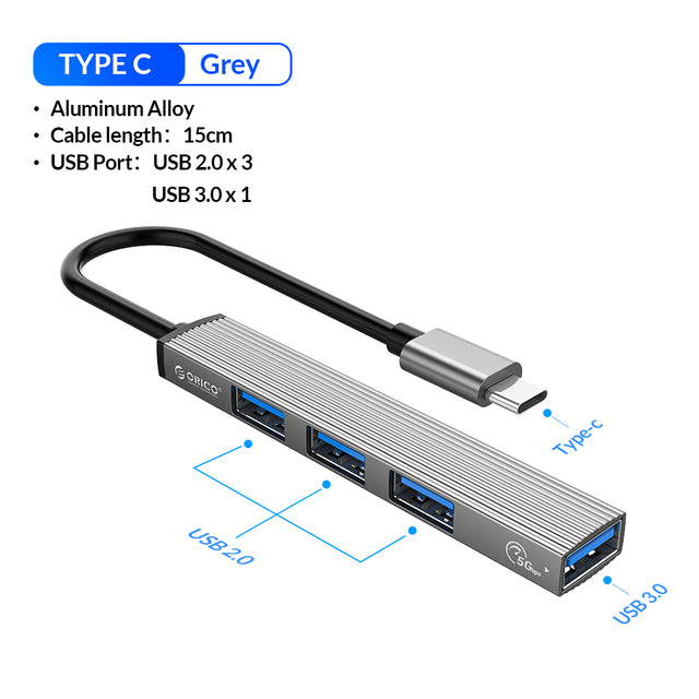 USB HUB 4 Port USB 3.0 Splitter With Micro USB Power Port Multiple High Speed OTG Adapter