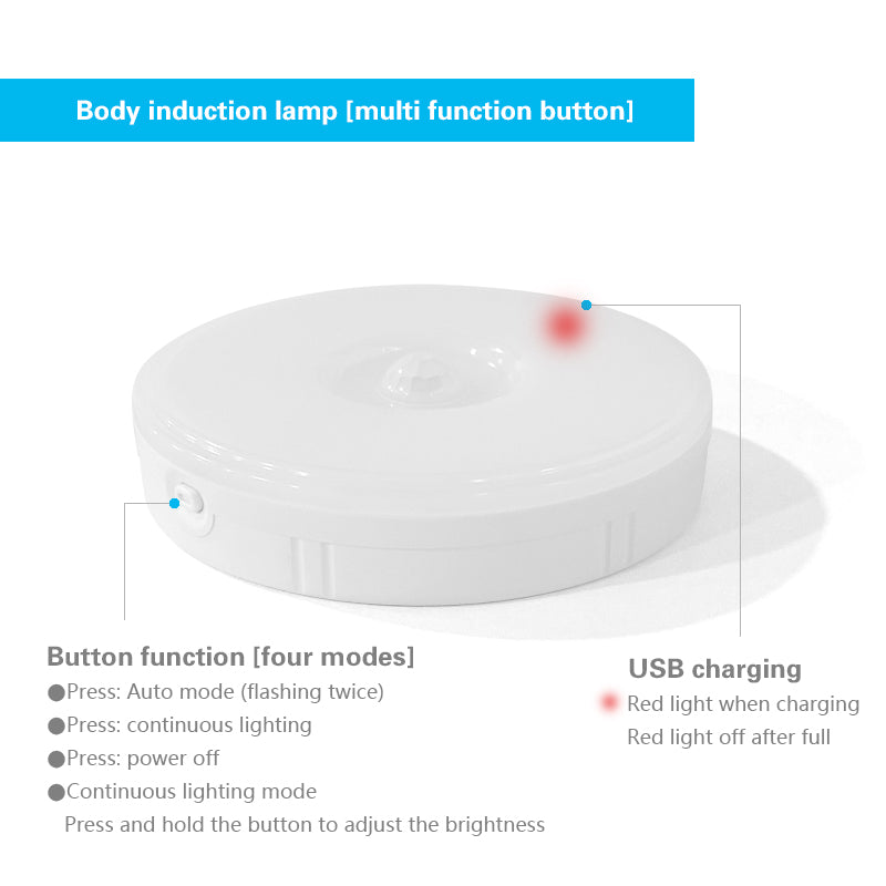 PIR Motion Sensor LED Night Light USB Rechargeable Dimmable Night Lamp