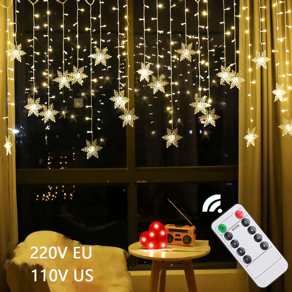 Christmas Light Led Snowflake Curtain Fairy String Lights Outdoor for Home Party