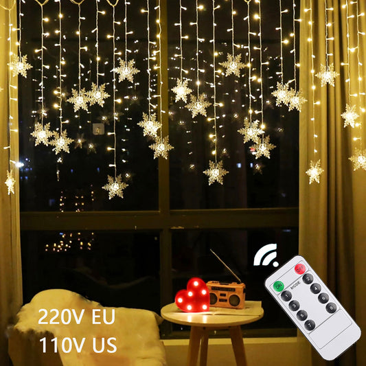 Christmas Light Led Snowflake Curtain Fairy String Lights Outdoor for Home Party