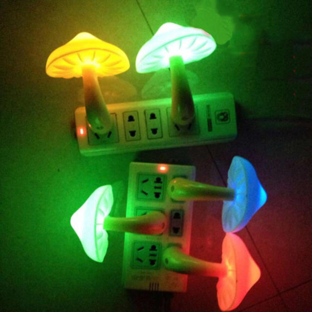 Led Night Light Mushroom Wall Socket Lamp Sensor Bedroom Light Home Decoration