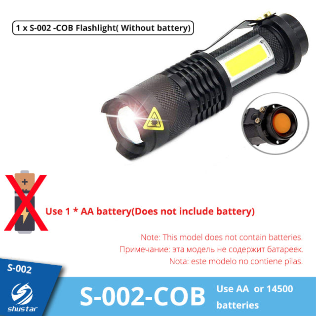 Mini Rechargeable LED Flashlight Use XPE + COB lamp beads 100 meters lighting