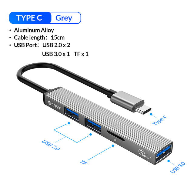 USB HUB 4 Port USB 3.0 Splitter With Micro USB Power Port Multiple High Speed OTG Adapter