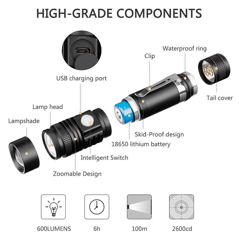 Ultra Bright LED Flashlight With XP-L V6 LED lamp beads Waterproof Torch