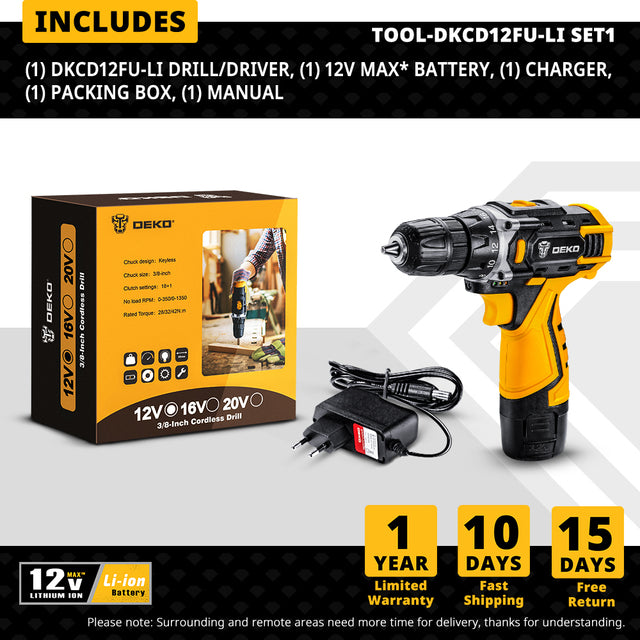 Cordless Drill Electric Screwdriver Rechargeable Driver DC Lithium-Ion Battery Charged Power Tools