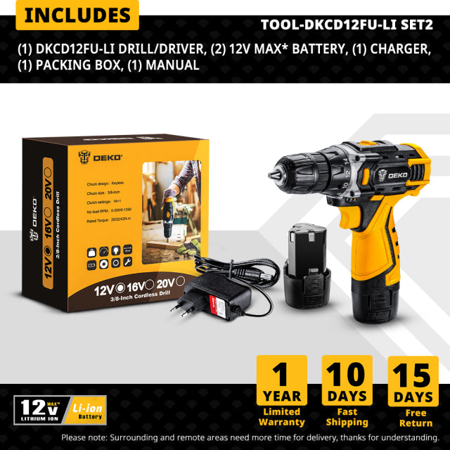 Cordless Drill Electric Screwdriver Rechargeable Driver DC Lithium-Ion Battery Charged Power Tools