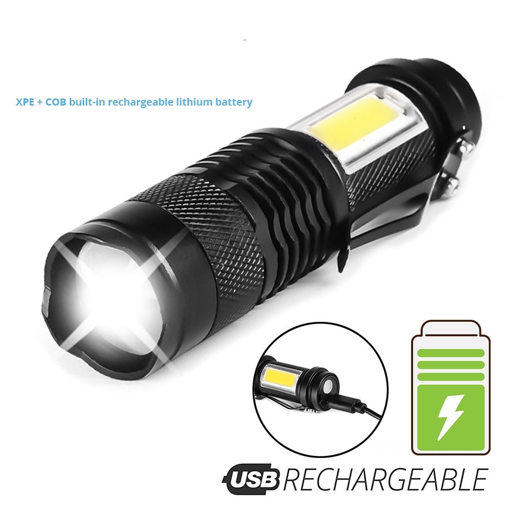 Mini Rechargeable LED Flashlight Use XPE + COB lamp beads 100 meters lighting