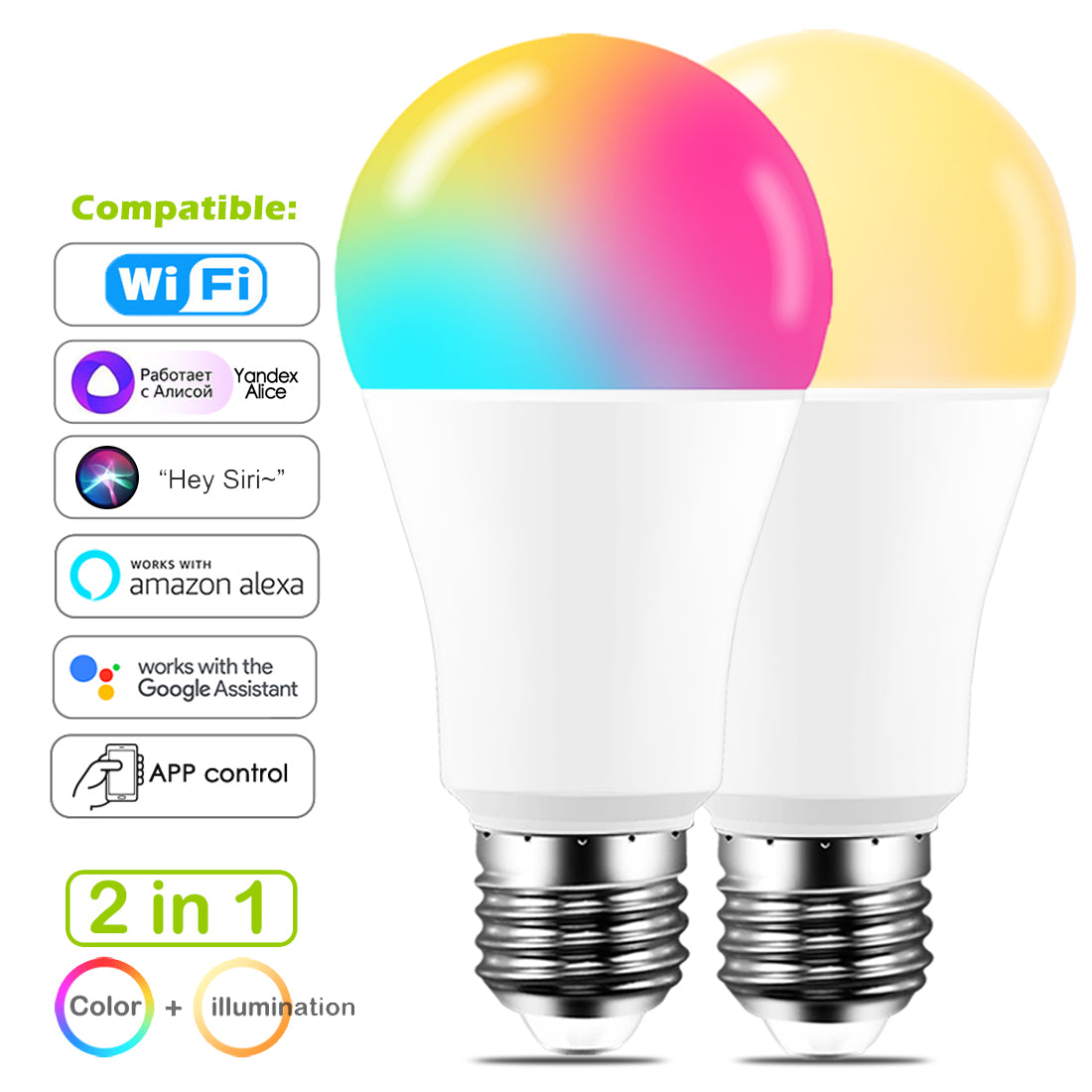 Smart Bulb Color WiFi Light LED Lamp Alexa Google Home Assistant Siri Voice Control Dimmable