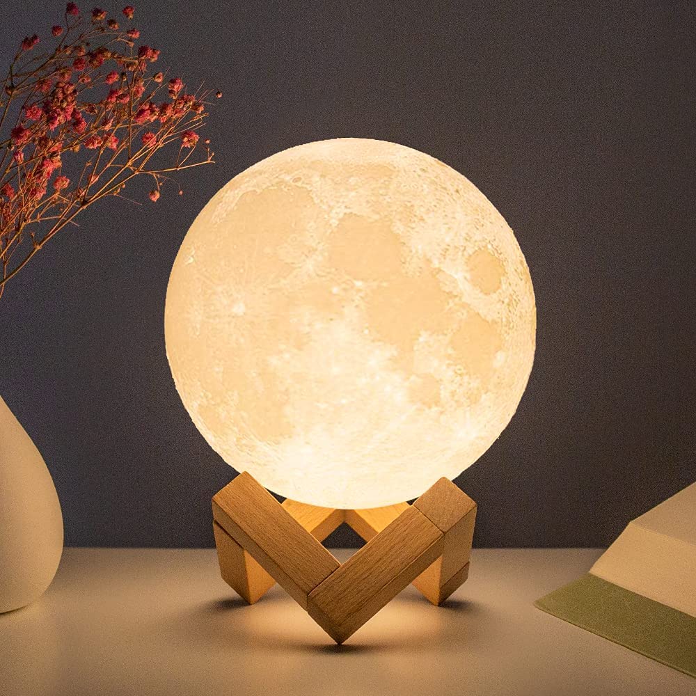 LED Night Light Print Moon Lamp Battery Powered With Stand Starry Lamp