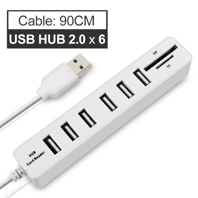 USB Hub 3.0 Splitter High Speed 3 6 Ports 2.0 Hub TF SD Card Reader