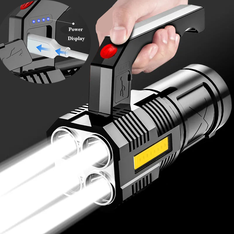 High Power Four-cell LED Flashlight USB Rechargeable Powerful LED Flashlight