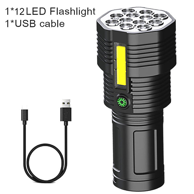 High Power Four-cell LED Flashlight USB Rechargeable Powerful LED Flashlight