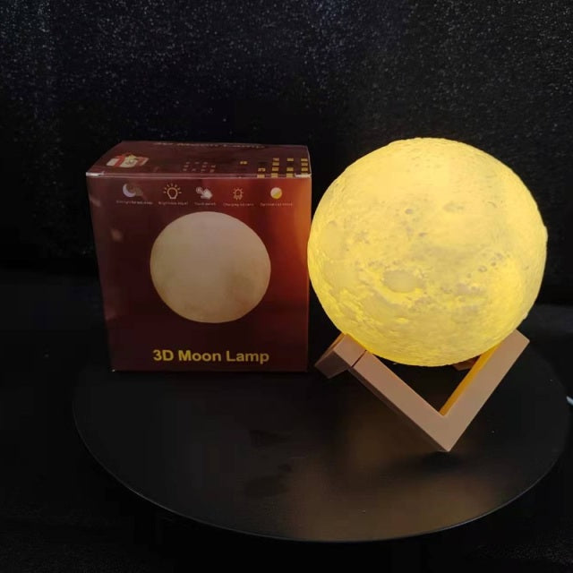 LED Night Light Print Moon Lamp Battery Powered With Stand Starry Lamp