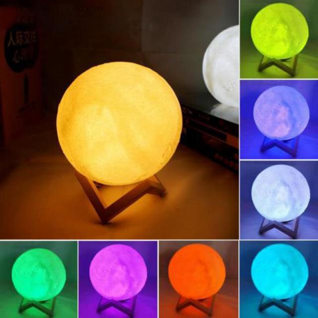 LED Night Light Print Moon Lamp Battery Powered With Stand Starry Lamp