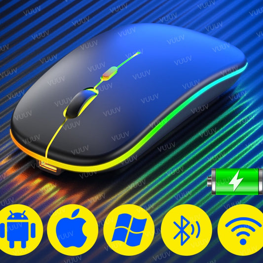 Bluetooth Wireless Mouse For Computer With RGB Backlight Rechargeable USB Mouse