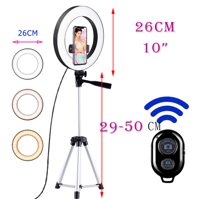 26cm Photo Ringlight Led Selfie Ring Light Phone Remote Control Lamp