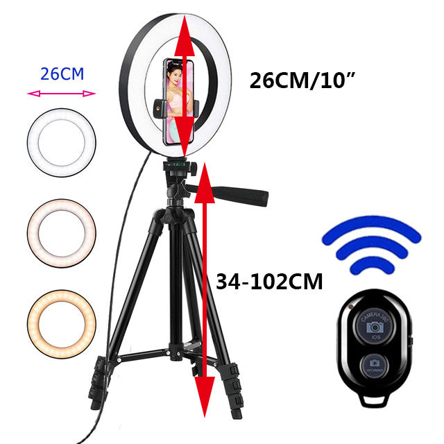 26cm Photo Ringlight Led Selfie Ring Light Phone Remote Control Lamp