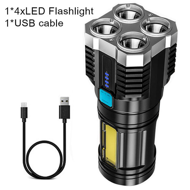 4-core Super Bright Flashlight Rechargeable Outdoor