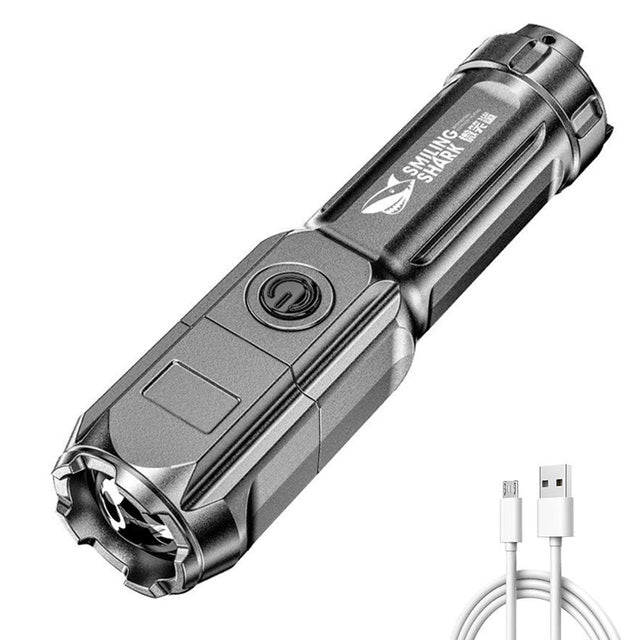 Multi-function Bright Led Flashlight Battery Power Rechargeable  Strong Focusing Light Flash Light