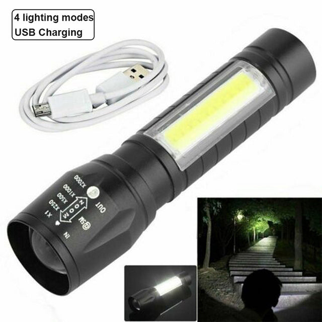 Multi-function Bright Led Flashlight Battery Power Rechargeable  Strong Focusing Light Flash Light