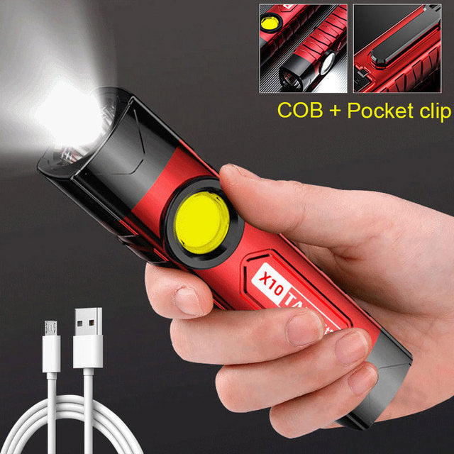 Multi-function Bright Led Flashlight Battery Power Rechargeable  Strong Focusing Light Flash Light